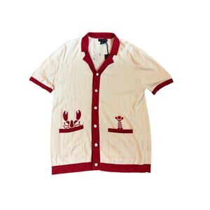 NWT Art Of Rhetoric Cardigan Sweater Cream Embroidered Red Lobster Pocket Medium
